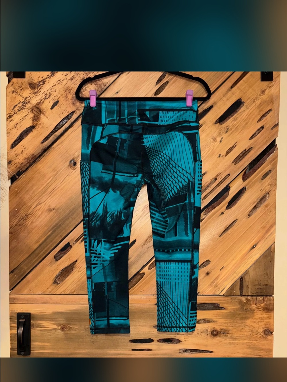 Lucy Teal & Black Abstract Print Leggings with pockets